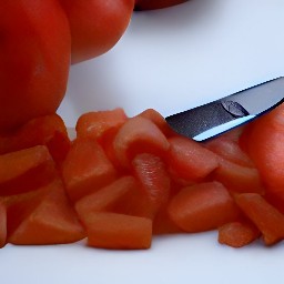 a bowl of chopped garlic, tomatoes, and black olives.