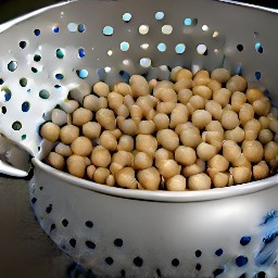 a colander full of rinsed and drained chickpeas.