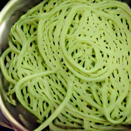 a pan of spaghetti and spinach sauce that has been cooked for 2 minutes over low heat.