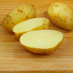 the potatoes are cut in half.