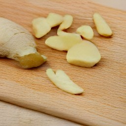 peeled and chopped ginger.