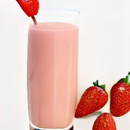 the strawberry and orange smoothie is divided into tall glasses.