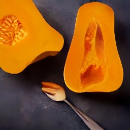 the butternut squash halves have had their seeds removed with a spoon.
