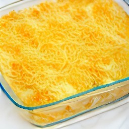 the heat is turned off and the baking dish is removed from the oven.