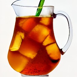 a pitcher of iced chamomile tea with pomegranate juice and sucralose sweetener.