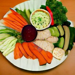 a tray with a bowl of vegetable dip at the bottom, green bell pepper slices around the edge, baby carrots, celery stick slices, dill pickles, green olives, and black olives inside