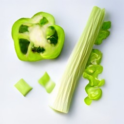green bell peppers and celery sticks that are sliced.