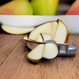 the core of the pears is cut out using an apple cutter.