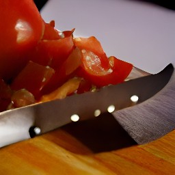 a sweet onion that is peeled and chopped, a tomato that is also peeled and chopped, camembert cheese that is sliced, and a french baguette cut diagonally.