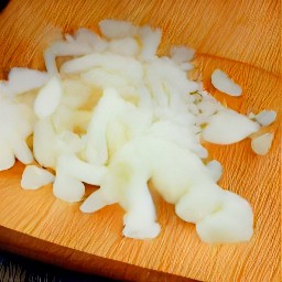 a peeled and chopped onion.