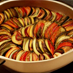 the ovenproof dish should be taken out of the oven, and then set aside for 20 minutes so that the cheese-topped baked ratatouille can be gotten.