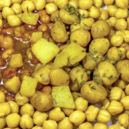

This delicious vegan, gluten-free and egg/nuts/lactose-free side dish is made of onions, green onions, tomatoes, potatoes and chickpeas in a flavorful curry sauce - perfect for light recipes!