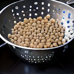 the chickpeas are drained in a colander.