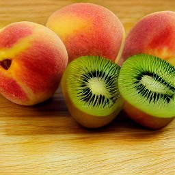 kiwi slices and peach slices.