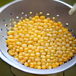 whole kernel corn that has been rinsed and drained in a colander.