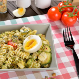 

This delicious Italian pasta salad is the perfect lunch option - made with zucchini, eggs, and soy-free European pasta and noodles.