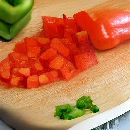 after destalking and chopping the bell peppers, and peeling and dicing the green onion, there is no further output.