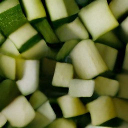 a chopped mixture of leeks, green beans, zucchini, tomatoes, and garlic cloves.