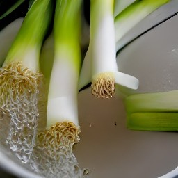 leeks that have been rinsed.