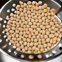 a colander full of rinsed and drained chickpeas.
