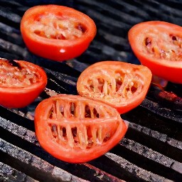 the tomatoes are flipped over with a spatula.