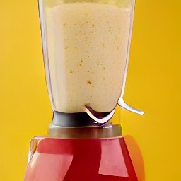 a smoothie with bananas, peaches, apple juice, strawberries, cinnamon, and ice cubes.