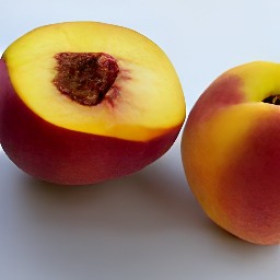 the peaches are cut in half.