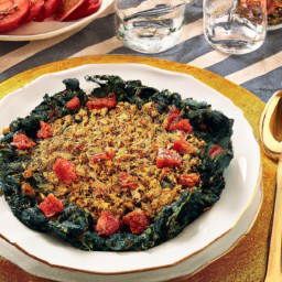 

This vegan, eggs-free, nuts-free, soy-free and lactose-free stir fry of swiss chard and tomatoes with breadcrumbs is a tasty lunch option.
