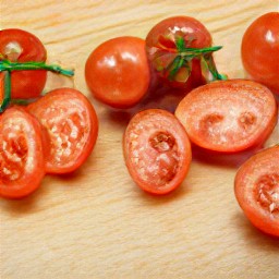 cherry tomatoes that are peeled and cut in half.