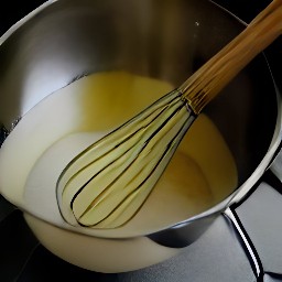a bowl of beaten eggs.
