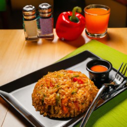 

This vegan, gluten-free, eggs-free, nuts-free and lactose-free Mexican Rice is a delicious dinner dish made with green bell peppers, onions, white rice and tomatoes in a zesty hot sauce.