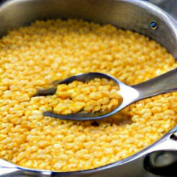 a pot of cooked lentils.