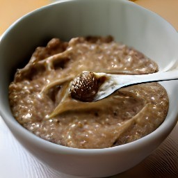 a bowl of oatmeal with peanut butter stirred in.