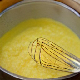 a bowl of whisked eggs.
