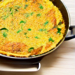 a dish of stir-fried eggs with spring onions, chili, turmeric, coriander, cumin and garlic.