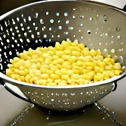 whole kernel corn that has been rinsed and drained in a colander.