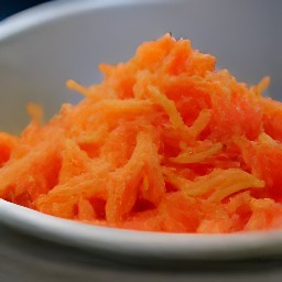 the carrots scraped into thin pieces.