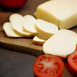 thinly sliced tomatoes and mozzarella cheese, with chopped basil leaves.