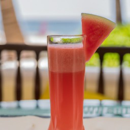 

Refreshing and hydrating, watermelon juice is a naturally sweet vegan drink that is free from gluten, eggs, nuts, soy and lactose.
