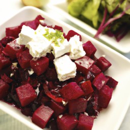 

This delicious, no-cook beet salad is a healthy side dish full of nutritious vegetables like lettuce, spinach and beets. It's also gluten-free, egg-free and soy-free with walnuts to top it off!