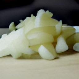 after peeling and chopping an onion, peel and mince garlic.