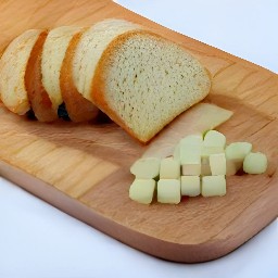 the bread is cut into small cubes.