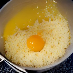 a yolk mixture with grated parmesan cheese and half of the chopped basil.