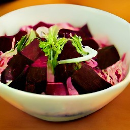 the beets salad is covered in dressing and chilled in the fridge for 2 hours.