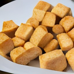 the fried tofu is transferred to a serving plate, and the marinade is added to it.