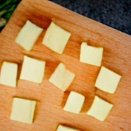 the turnips are cut into cubes.