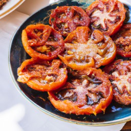 

Roasted tomatoes are a healthy, vegan side dish that is free from gluten, eggs, nuts, soy and lactose. They make for a light recipe with just the perfect blend of sweetness from granulated sugar.