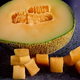 after peeling and slicing the honeydew melons, cantaloupes, pineapples and oranges, dice them.