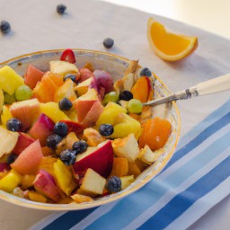

This vegan, gluten-free, eggs-free, nuts-free, soy-free and lactose free fruit salad is a perfect summer treat made of juicy watermelon, honeydew melons, cantaloupes etc. sweetened with granulated sugar.