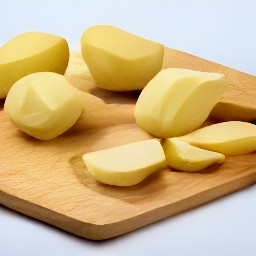 the potatoes are cut into halves.